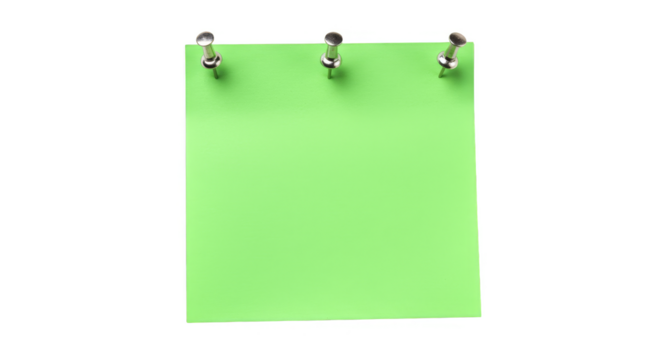 Green Sticky Note with Thumbtacks Office Memo on Transparent PNG