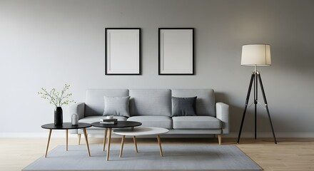 Modern Living Room Interior with Sofa and Blank Frames