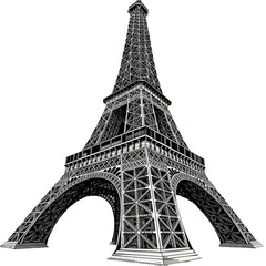 Illustration of Iconic Black White Eiffel Tower Paris France Landmark