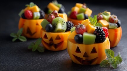 Jack O' Lantern Fruit Salad Cups