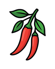 Chili Peppers - Vector Style - Red, Green Colors - Food Illustration Isolated