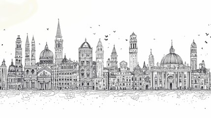 Obraz premium Detailed hand-drawn cityscape of old European architecture.