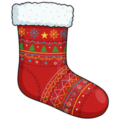 Illustration of Red Christmas Stocking Holiday Ornament with Transparent Background