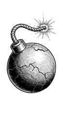 Illustration of Round Bomb with Fuse Explosive Danger White Isolated