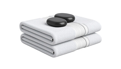 Stack Of White Folded Towels And Black Spa Stones Isolated Transparent Background