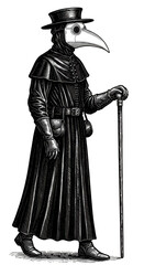 Illustration of Plague Doctor Medieval Costume Bird Mask Transparent