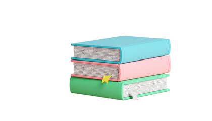 Stacked Colorful Books With Turquoise Pink And Green Covers And Page Details Isolated Transparent Background