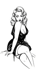 Fototapeta premium Illustration of Sexy Retro Pinup Girl with Glamour Fashion Transparent