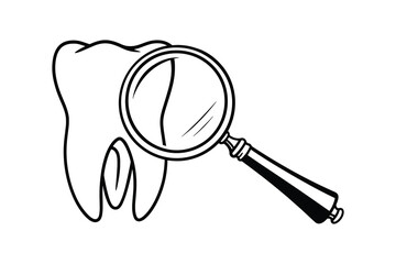 Tooth Magnifying Glass Outline Icon Dental Checkup Examination Vector Art