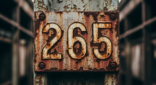 Rustic Charm Old Number Two Sixty-Five On Weathered Metal Plate