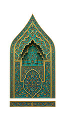 Islamic Arabesque Golden Turquoise Ornament Illustration with Transparency