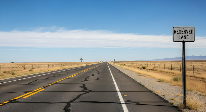 Straight Asphalt Road Stretching Through Arid Landscape Under Clear Blue Sky - Powered by Adobe