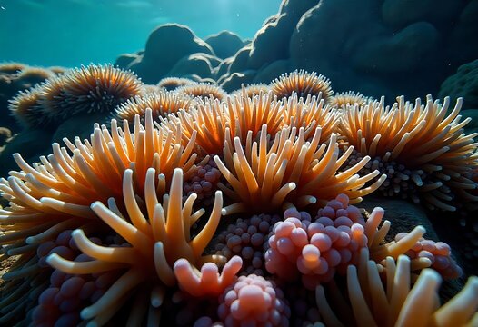 Generative AI Underwater Coral Reef Anemones Close Up Detail
