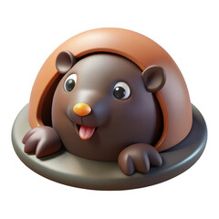 3D Cartoon beaver in a burrow isolated on transparent background. use cases: sticker, mascot.