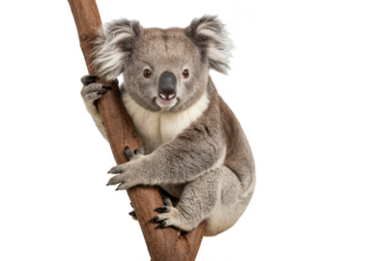 Isolated Koala Bear on Branch Cute Australian Wildlife Fauna Animal