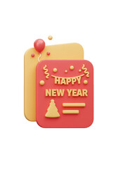 Naklejka premium Festive 3D Happy New Year Card Red and Gold Celebration Ornament
