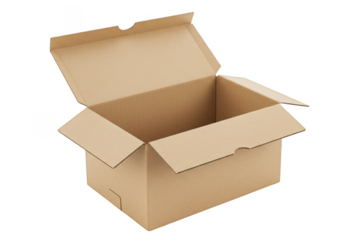 Isolated Open Cardboard Box Package Container for Delivery Packaging