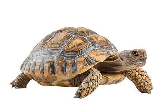 The beautiful tortoise poses against a black backdrop, exhibiting its intricate shell patterns and textures, perfect for reptile enthusiasts and nature lovers, transparent background