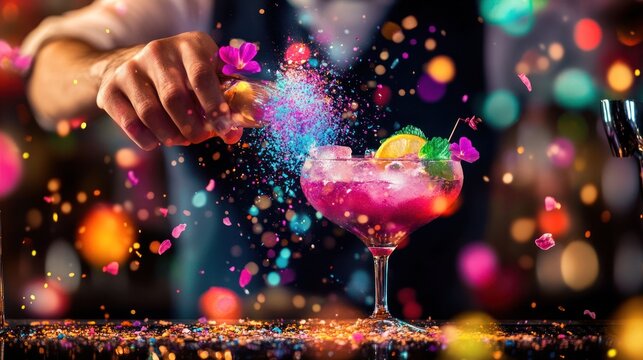 Bartender preparing vibrant cocktail