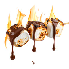 Toasted Marshmallows With Dripping Melted Chocolate And Flames Against Transparent Background Isolated Transparent Background