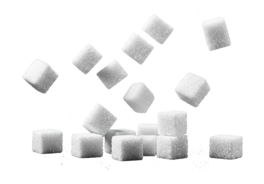 Isolated Pile of Refined White Sugar Cubes Sweet Transparent Background