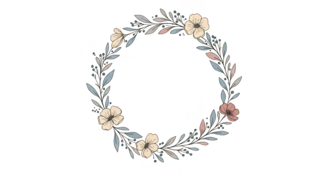 Floral Wreath Illustration Round Flower Decoration Frame Isolated PNG