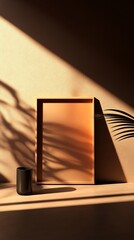 Abstract Interior Scene with Empty Frame and Plant Shadow