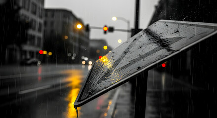 Rainy Reflections City Direction Leading Indicates Journey Path