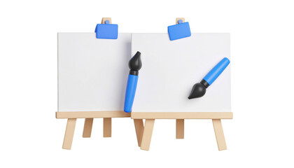 Two White Easels With Blue Paintbrushes Ready For Art Creation Against Transparent Background Isolated Transparent Background
