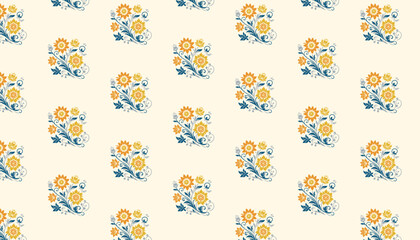 decorative seamless floral pattern with hand drawn cotton flowers and modern style leaves


