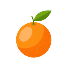 Orange Fruit Vector Illustration with Leaf, Minimalist Citrus Flat Design Icon