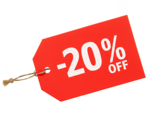 Isolated Red Sale Tag Twenty Percent Off Promotion Transparent