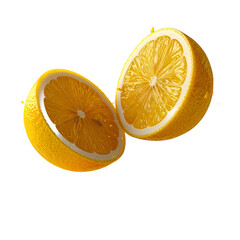 Vibrant Yellow Lemon Halves with Juicy Flesh Isolated Transparent Background