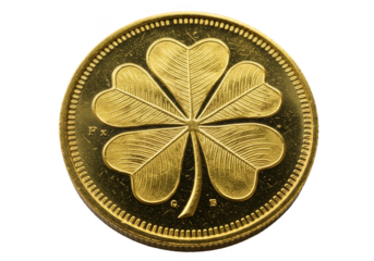 Golden Coin with Four Leaf Clover Detailed Luck Irish Symbol PNG