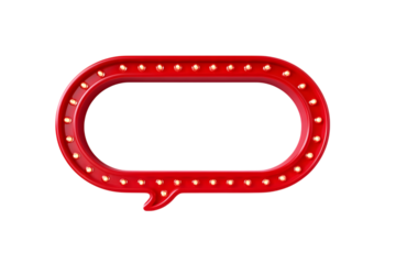 A bright red marquee speech bubble sign with vintage style lights glows against a transparent background, offering retro flair. Ai Generated Images