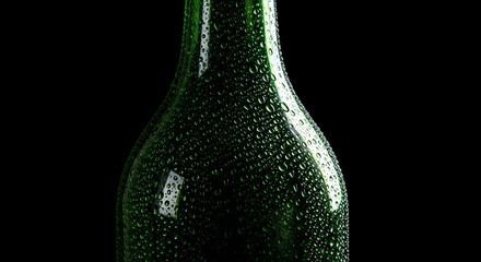Refreshing Green Bottle Adorned With Condensation On A Sleek Black Backdrop