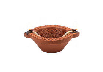 Isolated Traditional Clay Diya Oil Lamp for Diwali Celebration