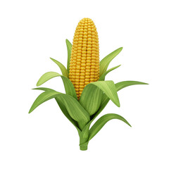 Obraz premium Isolated Transparent Background Corn Ear Cob Yellow and Green Leaves