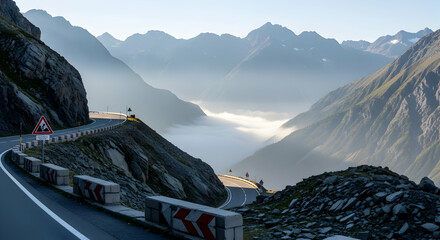 Scenic Mountain Pass With Winding Road And A Sea Of Clouds Landscape