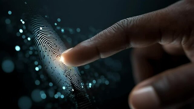 Fingertip Touching Digital Screen with Circular Patterns in Dark Setting with ai generated