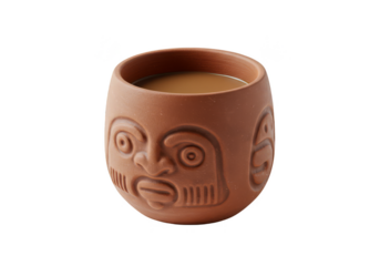 Isolated Transparent Coffee Cup With Clay Face Brown Background