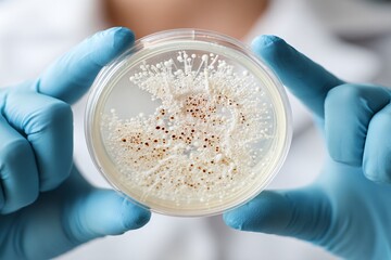 Microbial Growth Observation in Laboratory Petri Dish Science Experiment Controlled Environment