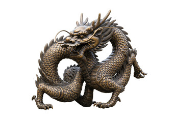 Obraz premium Isolated Golden Chinese Dragon Sculpture Ancient Mythical Creature Art