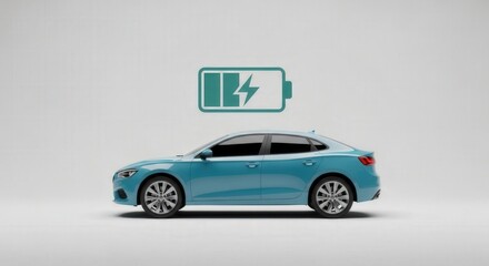 Fototapeta premium Electric Vehicle charging up: A sleek, modern electric vehicle poised for its next journey, underscored by a visual representation of the energy it harnesses.