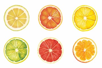 Fototapeta premium Set of citrus fruits slices lemon and lime, cocktail 