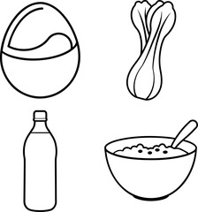 Healthy Food and Snack Icons Smoothie Bowl Water Bottle Outline