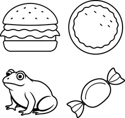 Fast Food Doodles in Line Art Style Burger Hotdog Chicken Ice Cream