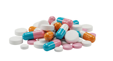 Isolated Pharmaceutical Pills Capsules Detailed Medication Pile Transparent