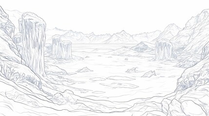 Fototapeta premium Detailed line drawing of a fantasy icy landscape.