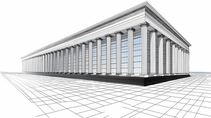 Obraz premium Architectural drawing of a large colonnaded building.
